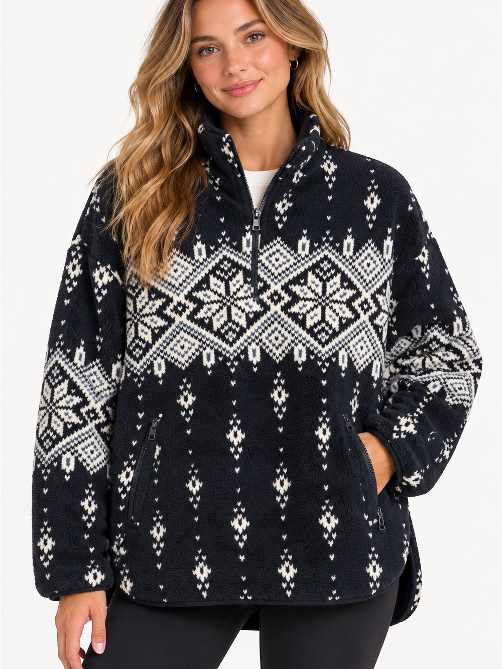Vintage Eddie Bauer Nordic Snowflake Wool Fleece Pullover M